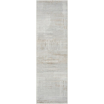 Glitz GLZ09 Modern Abstract Geometric Patchwork Distressed Metallic Shimmer Hi-Low Textured Soft-Touch Polyester Low Profile Short-Pile Silver/Grey Runner-Nourison-Rug Love - The Most Loved Rug Store